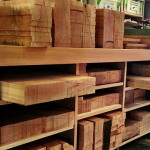 stacked cherry wood drum shell staves